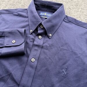 Ralph Lauren Knit Oxford 100% Cotton Mens Size XL Blue Pony‎ Stretch Button Down